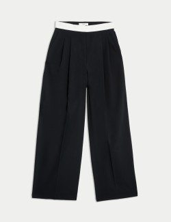 Woven Pleat Front Wide Leg Trousers