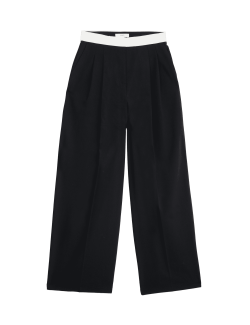 Woven Pleat Front Wide Leg Trousers