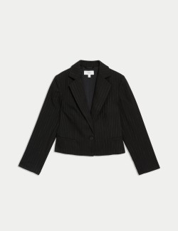 Pinstripe Single Breasted Cropped Blazer