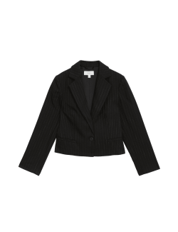 Pinstripe Single Breasted Cropped Blazer