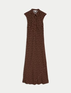 Polka Dot Button Front Midaxi Shirt Dress