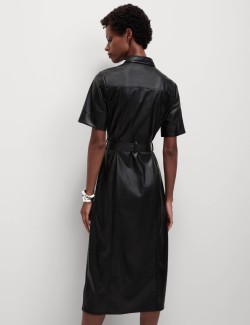 Faux Leather Belted Midaxi Shirt Dress