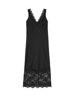 V-Neck Lace Insert Midaxi Slip Dress