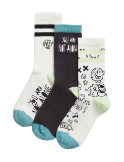 3pk Cotton Rich Patterned Socks (6 Small - 7 Large)