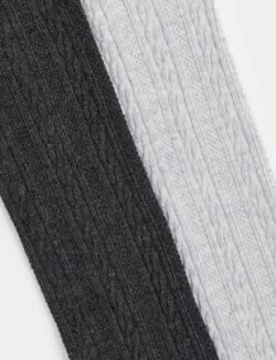 2pk Cotton Rich Cable Tights (2-14 Yrs)