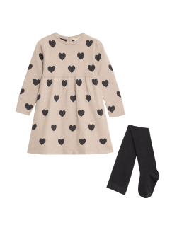 Knitted Heart Dress with Tights (2-8 Yrs)