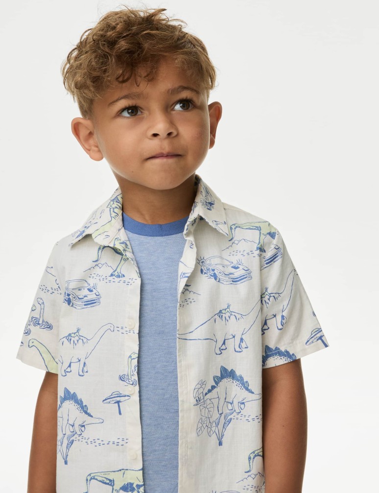 Pure Cotton Dinosaur Shirt & T-Shirt Set (2-8 Yrs)