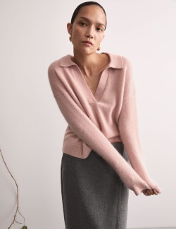 Mohair Blend Collared V-Neck Jumper