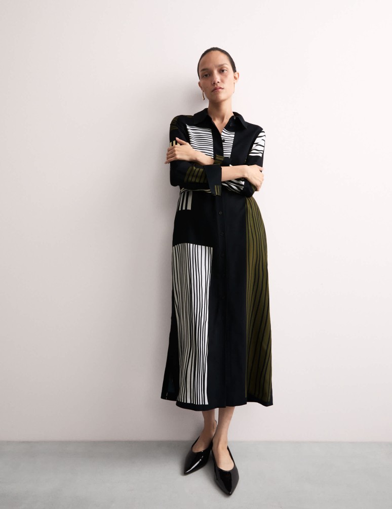 Linear Print Midi Shirt Dress