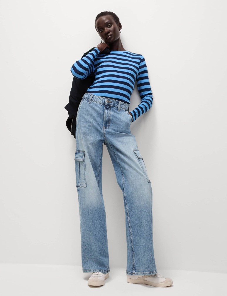 Cotton Rich Striped Ribbed Top