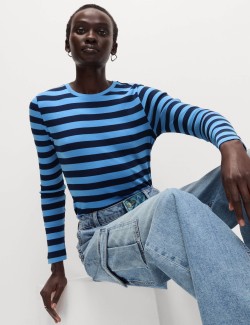 Cotton Rich Striped Ribbed Top