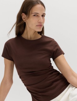 Pure Cotton Slim Fit Ruched T-Shirt