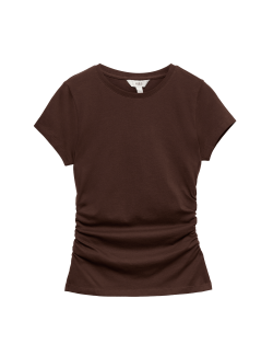 Pure Cotton Slim Fit Ruched T-Shirt