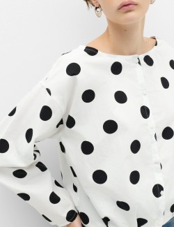 Pure Cotton Polka Dot Barrel Sleeve Blouse