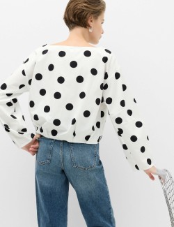 Pure Cotton Polka Dot Barrel Sleeve Blouse