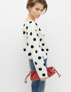 Pure Cotton Polka Dot Barrel Sleeve Blouse