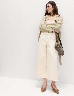 Denim High Waisted Belted Wide Leg Culottes