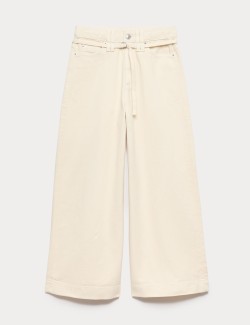 Denim High Waisted Belted Wide Leg Culottes