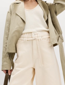 Denim High Waisted Belted Wide Leg Culottes