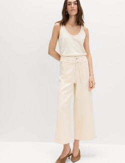 Denim High Waisted Belted Wide Leg Culottes