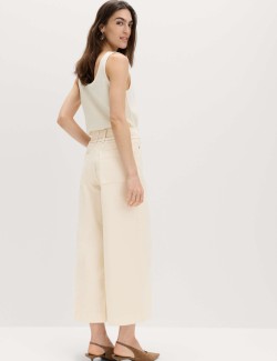 Denim High Waisted Belted Wide Leg Culottes