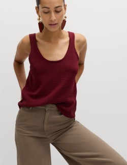 Cotton Blend Textured Scoop Neck Knitted Vest