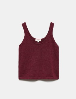 Cotton Blend Textured Scoop Neck Knitted Vest