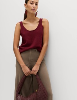 Cotton Blend Textured Scoop Neck Knitted Vest