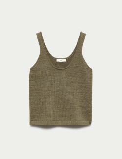 Cotton Blend Textured Scoop Neck Knitted Vest