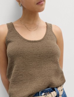 Cotton Blend Textured Scoop Neck Knitted Vest