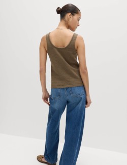 Cotton Blend Textured Scoop Neck Knitted Vest