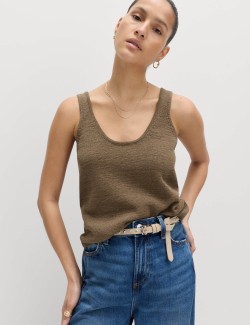 Cotton Blend Textured Scoop Neck Knitted Vest