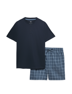 Pure Cotton Henley Checked Pyjama Set