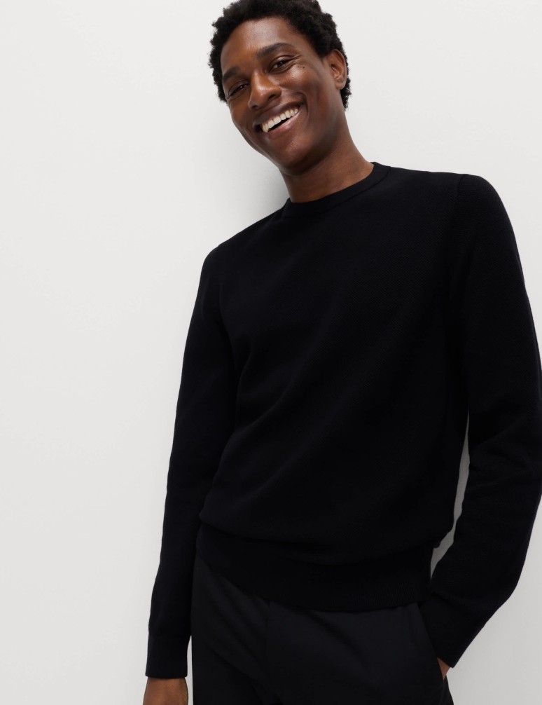 Pure Cotton Textured Crew Neck Jumper