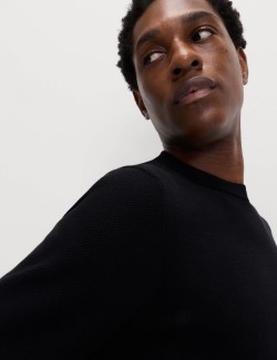 Pure Cotton Textured Crew Neck Jumper