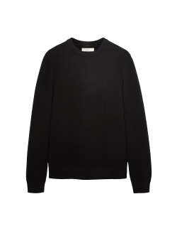 Pure Cotton Textured Crew Neck Jumper