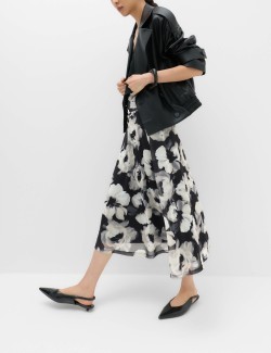 Mesh Floral Ruched Midi Skirt