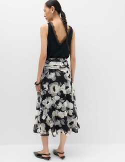 Mesh Floral Ruched Midi Skirt
