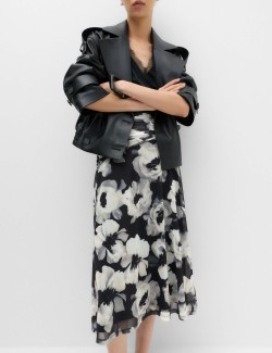 Mesh Floral Ruched Midi Skirt