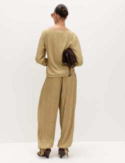 Textured Slash Neck Blouse