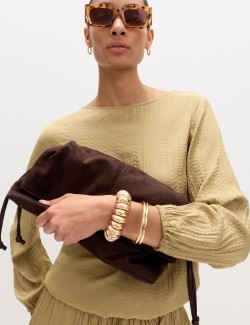 Textured Slash Neck Blouse