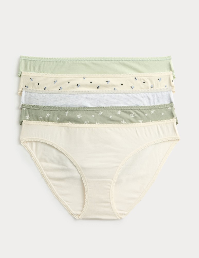 Krajkové bikiny kalhotky z bavlny Lycra™ s potiskem, 5 ks
