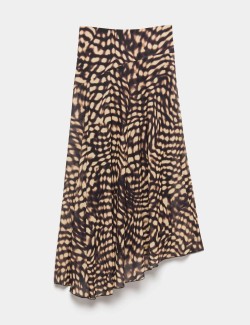 Mesh Animal Print Midi Asymmetric Skirt