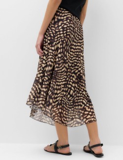 Mesh Animal Print Midi Asymmetric Skirt
