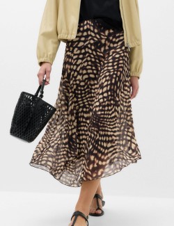 Mesh Animal Print Midi Asymmetric Skirt