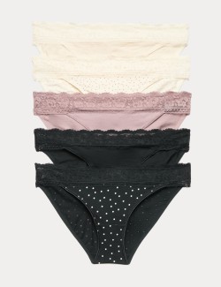 Krajkové bikiny kalhotky ze směsi bavlny s potiskem, 5 ks