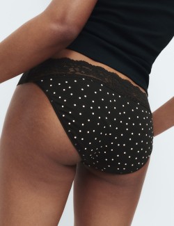 Krajkové bikiny kalhotky ze směsi bavlny s potiskem, 5 ks