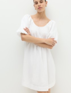 Linen Rich Puff Sleeve Mini Smock Dress