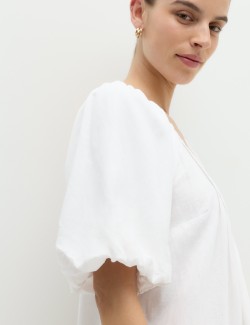 Linen Rich Puff Sleeve Mini Smock Dress