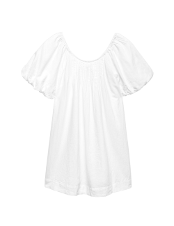 Linen Rich Puff Sleeve Mini Smock Dress